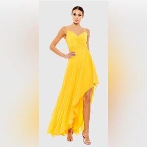 Ieena for Mac Duggal Yellow Asymmetrical Hem Chiffon Maxi Dress